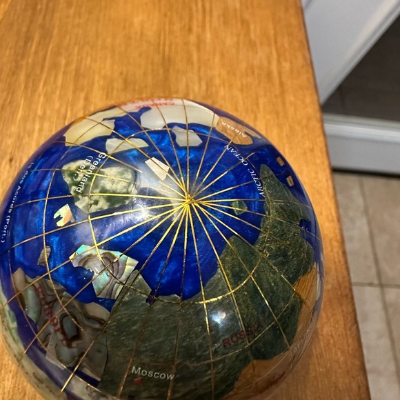 Vintage Semi Precious Gemstone 3" Globe Earth Paperweight Blue Lapis Stone World - Picture 3 of 4